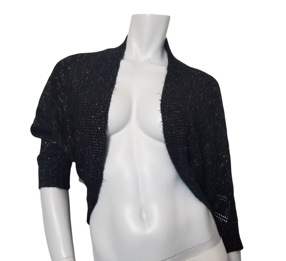 Christopher & Banks SZ Medium Shrug Sweater Black Multicolored Metallic Holiday